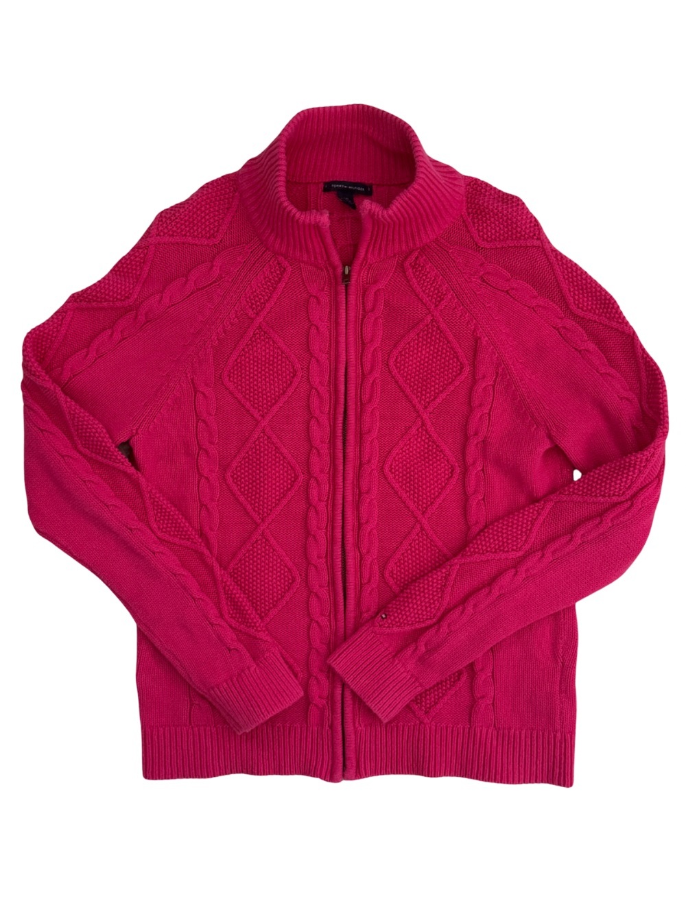 Tommy Hilfiger Pink Cable Knit Full Zip Sweater Cardigan L